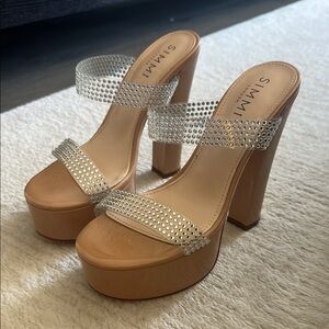 Nude Platform Rhinestone Strappy Heels